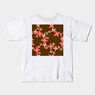 Coral Golden Floral Pattern Kids T-Shirt